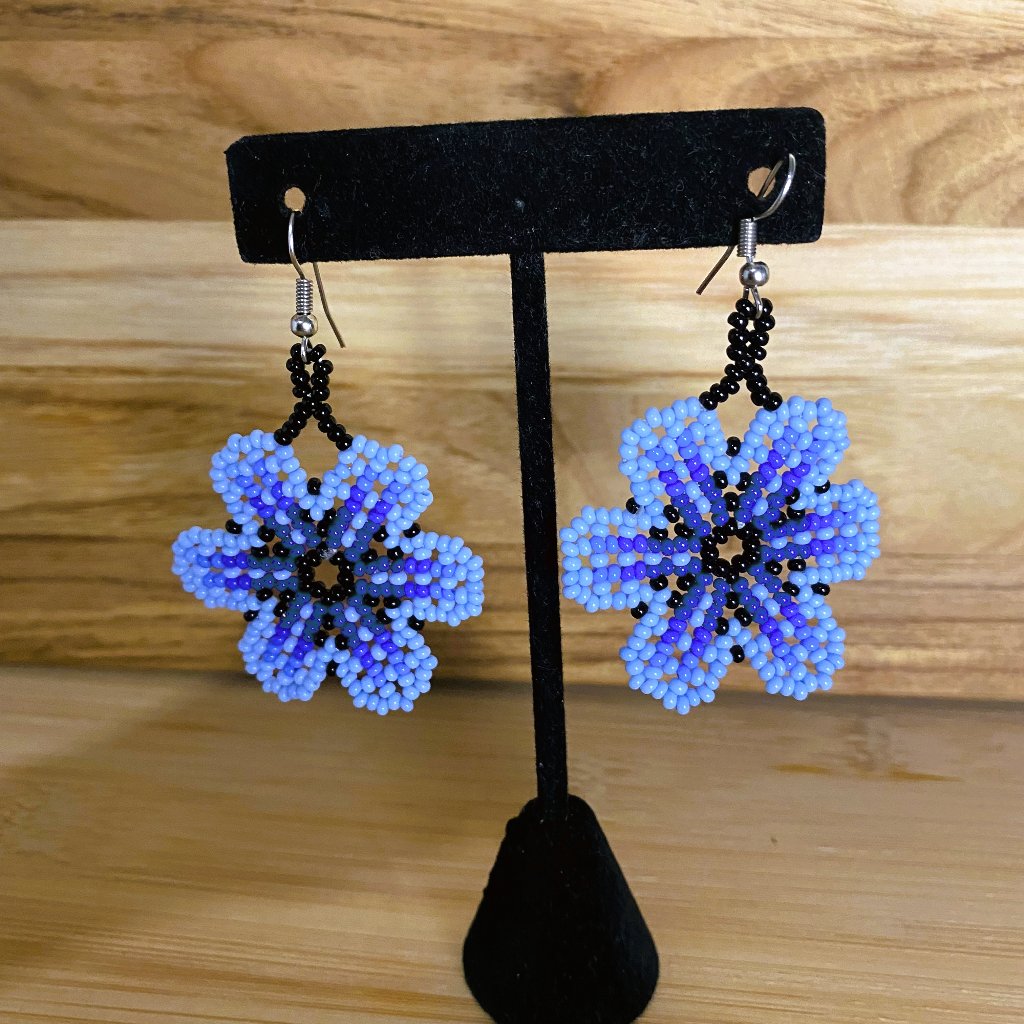 Small Hand-Made Huichol Earrings - Blue